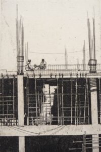 Etching of a construction site in Jodhpur Rajasthan