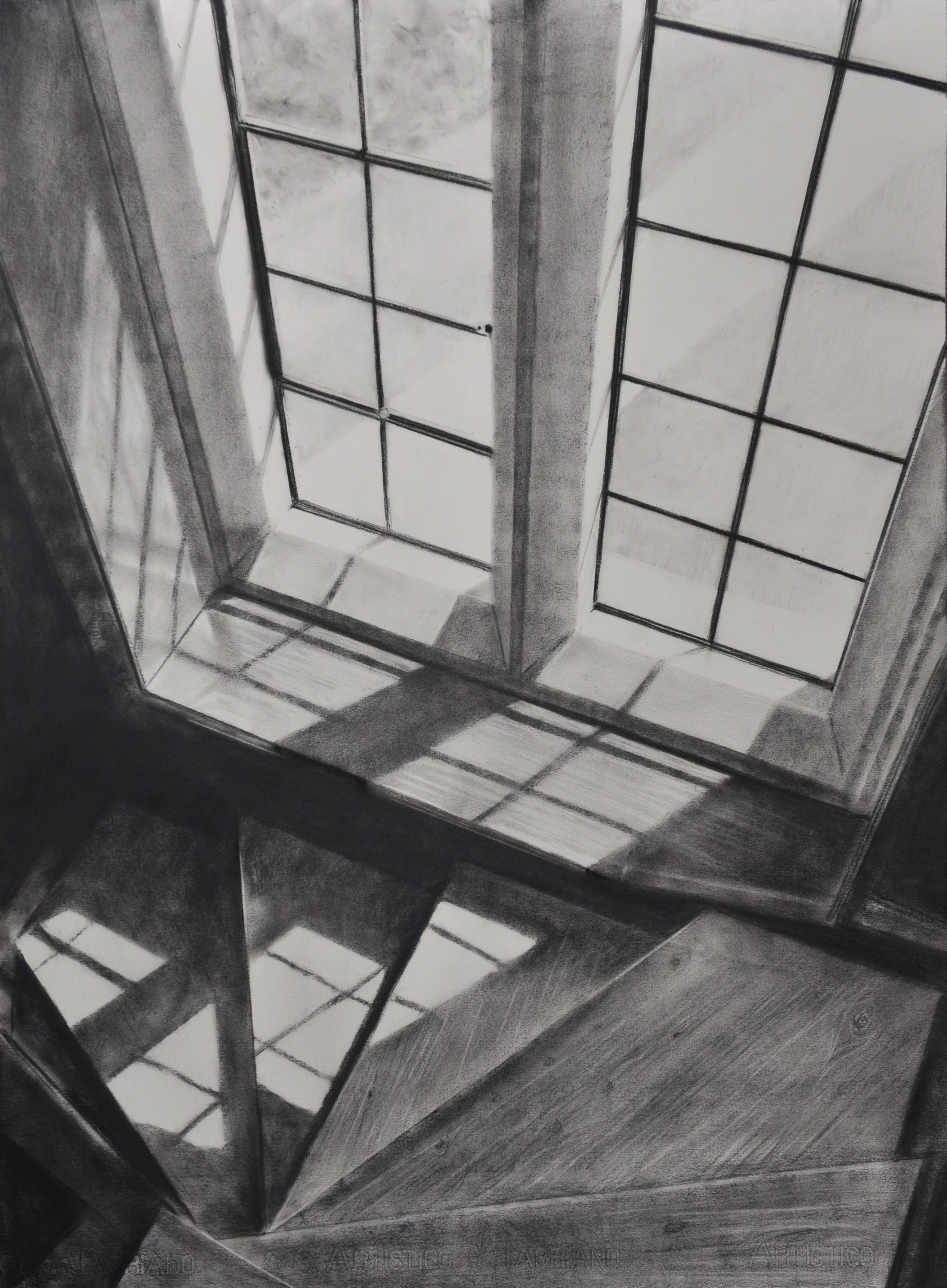 Charcoal drawing of the stairwell Pugin's House Margate