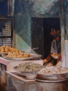 Oil painting of a street vendor Jodhpur Rajasthan